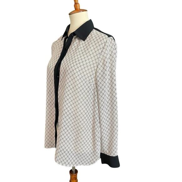 Cold Water Creek Blouse Women Size S Black Cream Button Down Semi Sheer Casual - Picture 4 of 10